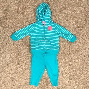 Carter's Girls 2pc Turquoise Pink Flower Sweatsuit - 9m